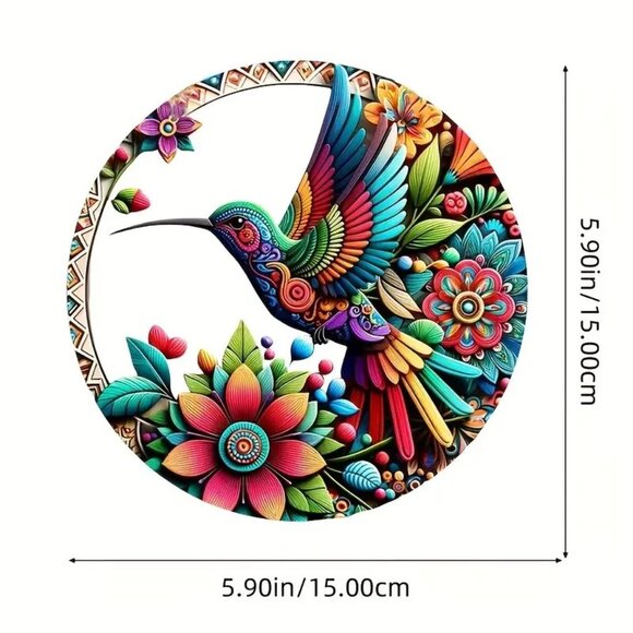 Suncatcher Hummingbird Flower Hanging Window Decor Folk Art Colorful In/Outdoor - Picture 3 of 4